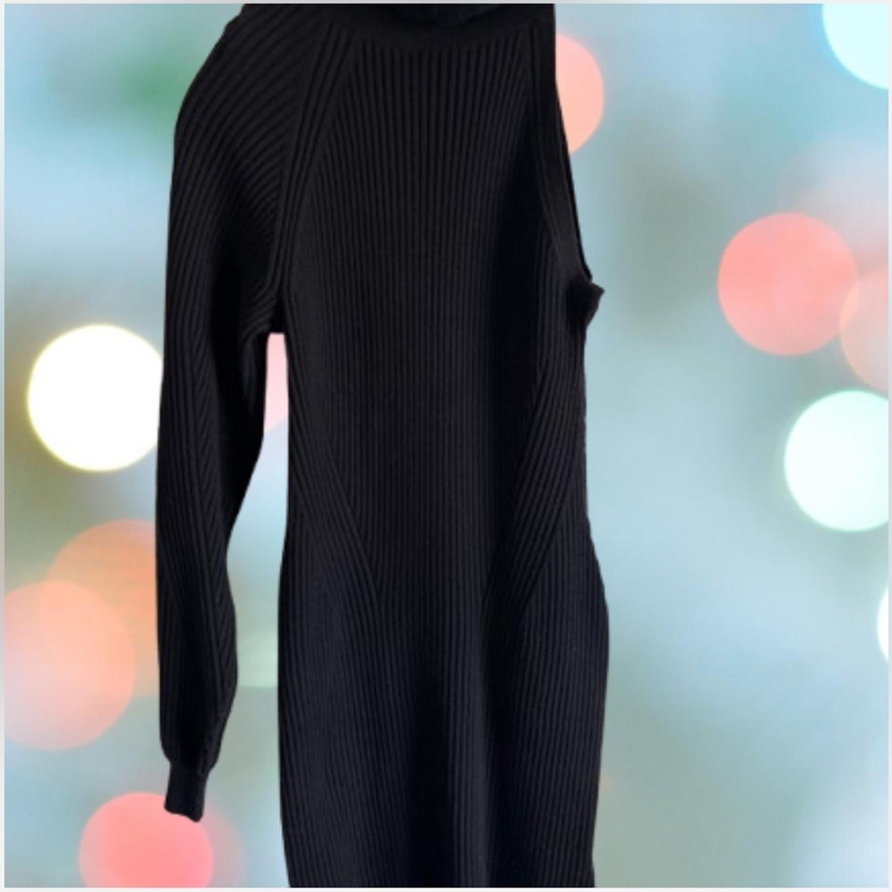 Anthropologie Black Ribbed Knit Sweater Dress